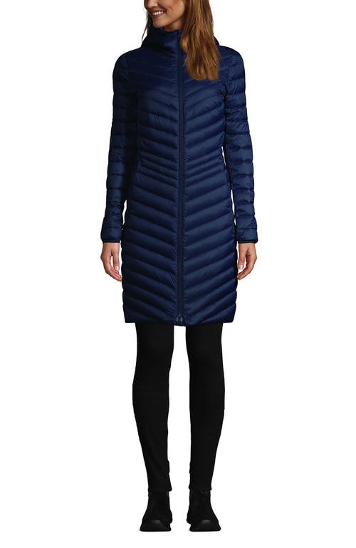 Shop Lands' End Ultralight Packable Long Down Coat In Deep Sea Navy