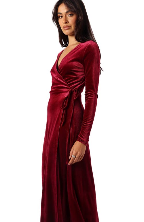 Petal And Pup Petal & Pup Darby Long Sleeve Velvet Midi Wrap Dress In Burgundy