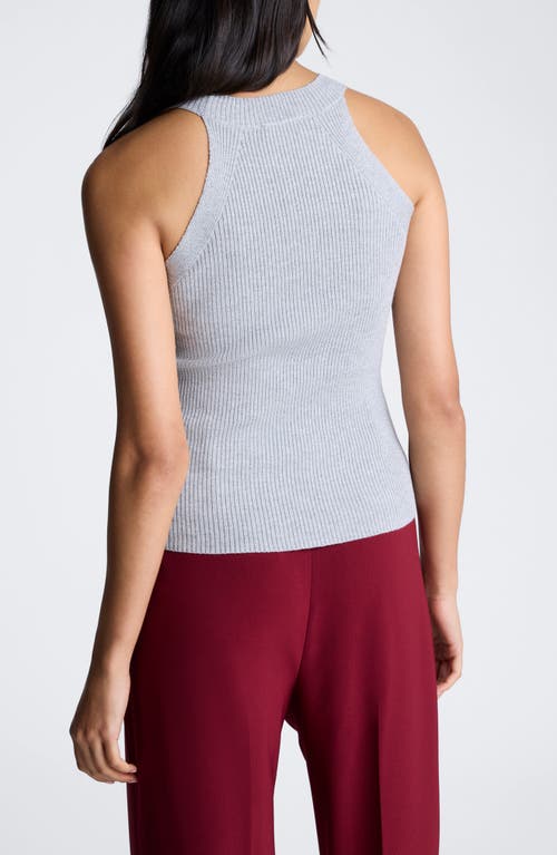 Kenneth Cole Ribbed Metallic Sleeveless Top In Light Heather Grey