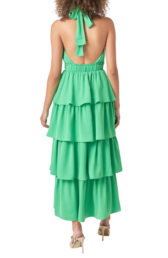 Shop Endless Rose Halter Neck Tiered Maxi Dress In Kelly Green