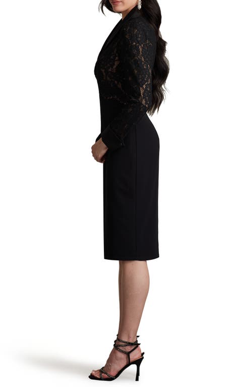 Shop Tadashi Shoji Long Sleeve Lace & Crepe Dress In Black/nude