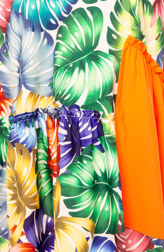 Shop Buxom Couture Palm Print Blocked Maxi Sundress In Orange Multi