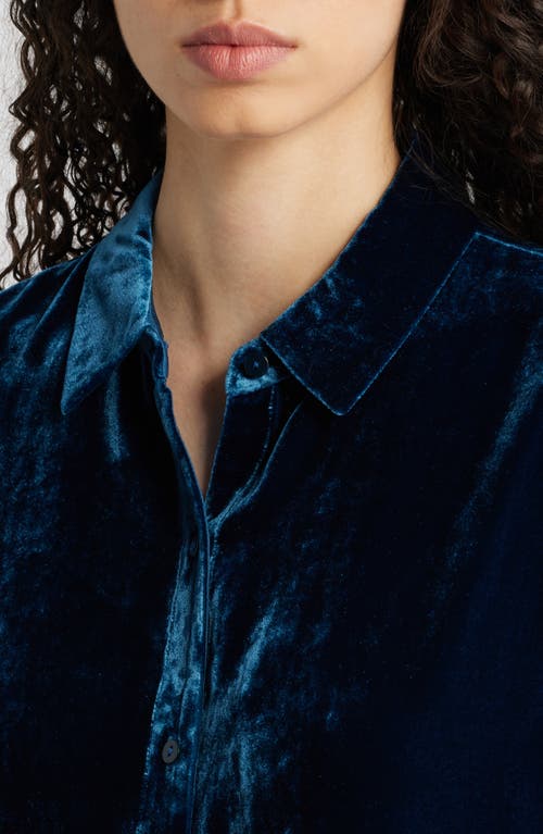 Shop Eileen Fisher Classic Collar Easy Velvet Button-up Shirt In Atlantis