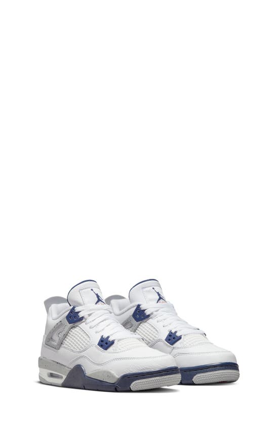 Jordan Kids' Air  4 Retro Mid Top Sneaker In White/ Navy/ Light Grey