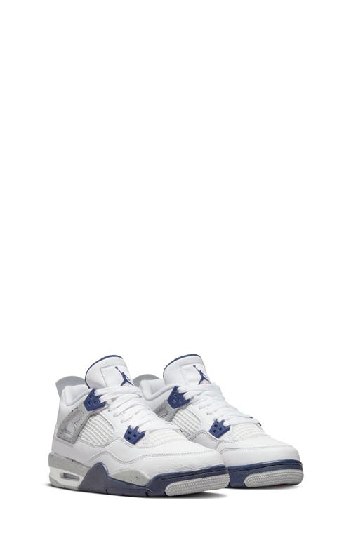 UPC 196151806629 product image for Air Jordan 4 Retro Mid Top Sneaker in White/Navy/Light Grey at Nordstrom, Size 1 | upcitemdb.com