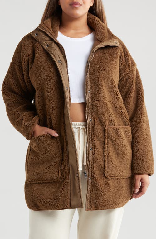 Zella Faux Shearling Jacket In Brown Teak