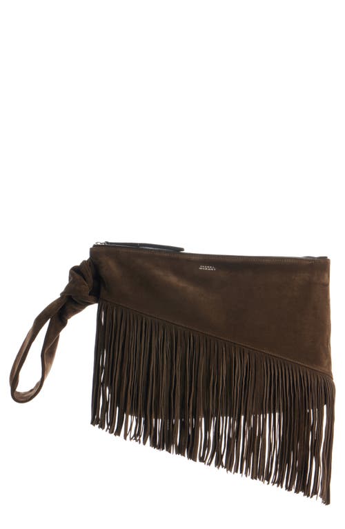 Shop Isabel Marant Faro Fringe Suede Clutch In Bronze