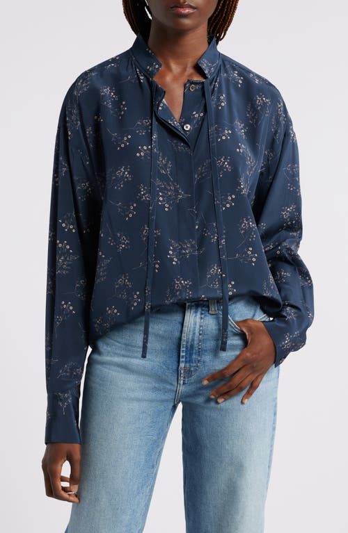 Wyeth Paige Long Sleeve Silk Top in Navy 