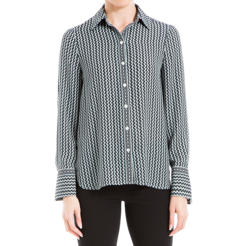 Max Studio Printed Long Sleeve Button-up Shirt In Black
