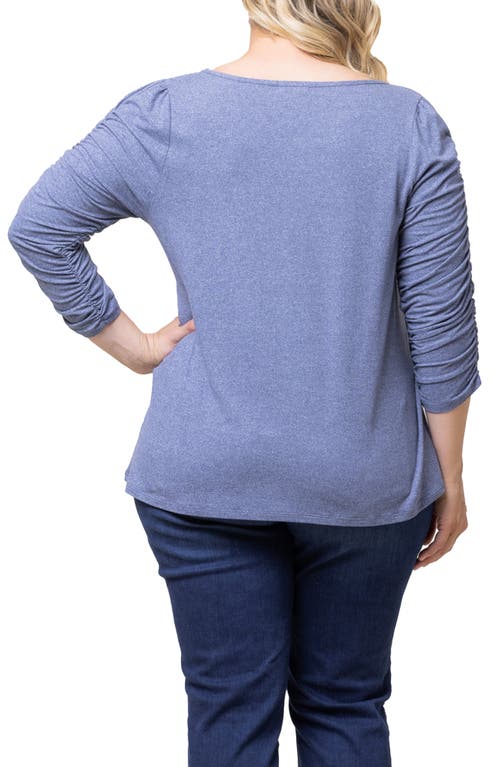 Kiyonna Reverie Ruched Sleeve Top In Heather Indigo