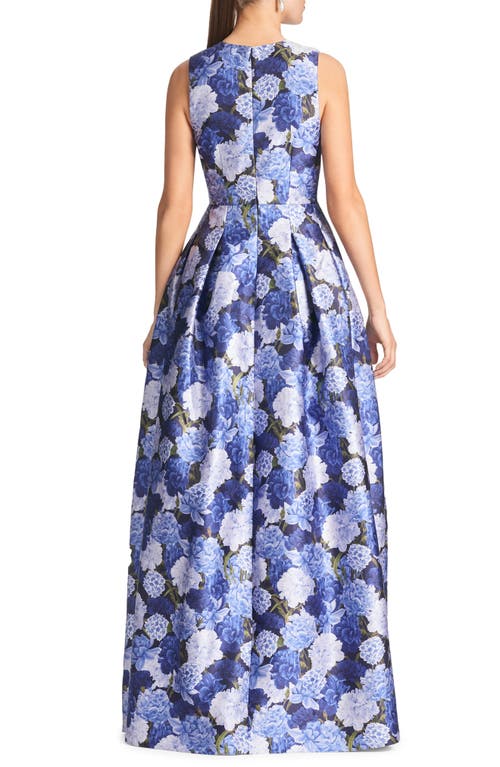 Sachin & Babi Brooke Pleated Floral-print Gown In Rosa Azurro