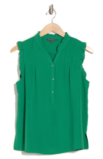 Adrianna Papell Smocked Sleeveless Top In Green