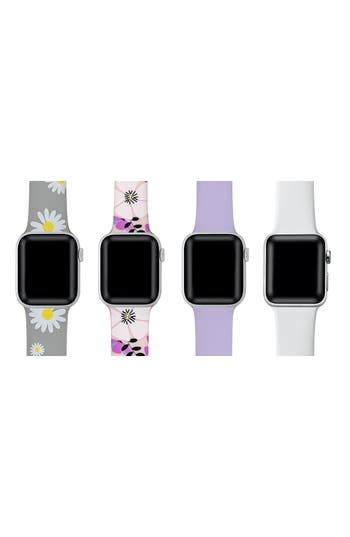 Shop The Posh Tech Assorted 4-pack Silicone Apple Watch® Watchbands In Grey/purple/lavender