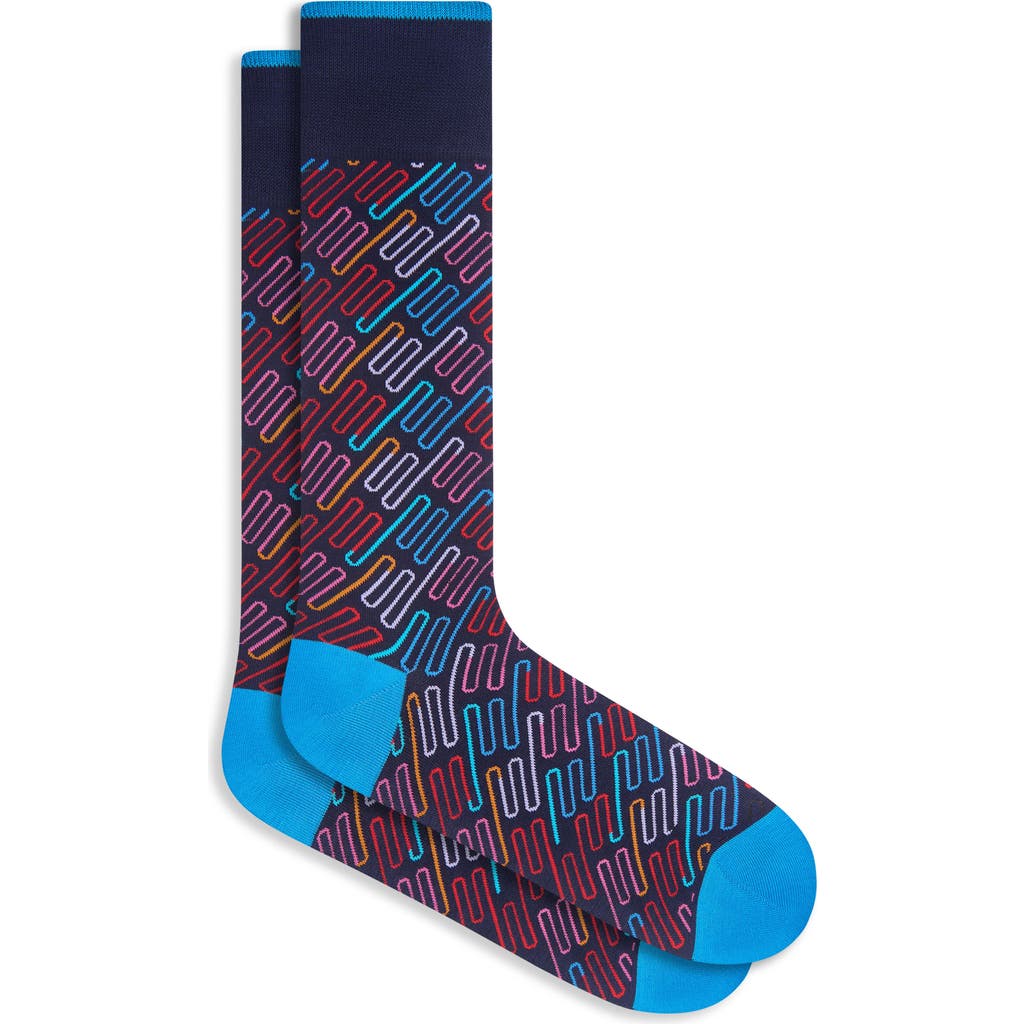 Bugatchi Squiggle Pattern Mercerized Cotton Blend Dress Socks in Navy