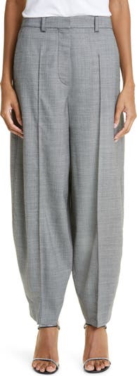 Stella McCartney Pleated Wide Leg Tapered Stretch Wool Trousers