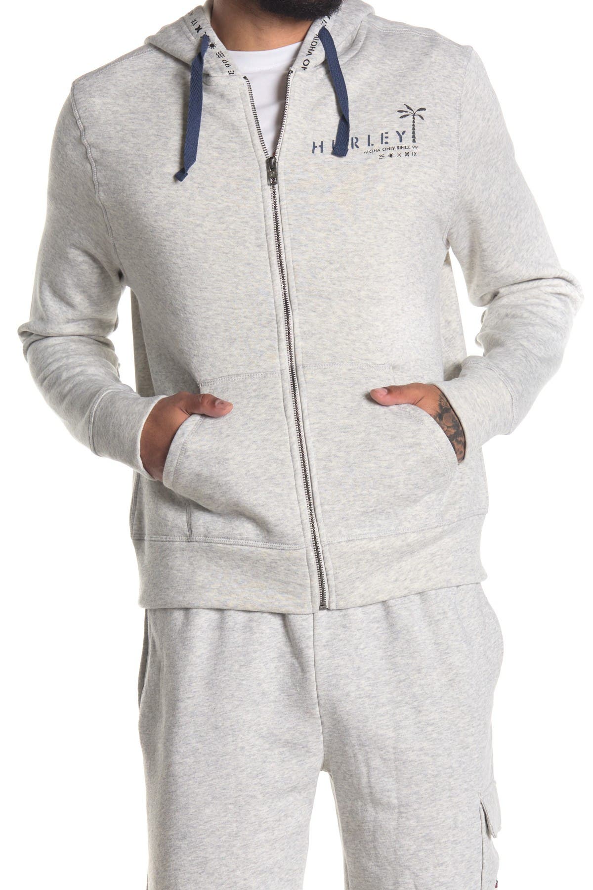 Hurley Logo Fleece Zip Hoodie In Medium Grey9