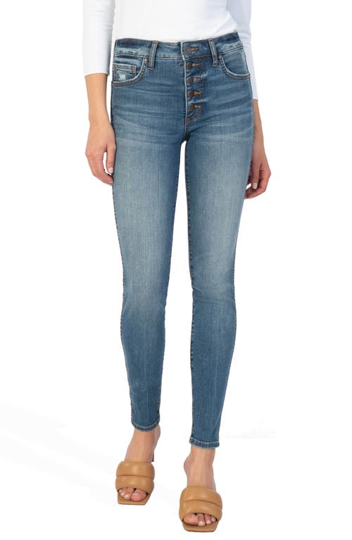 KUT from the Kloth Mia Fab Ab Exposed Button Ankle Skinny Jeans in Studious With Medium at Nordstrom, Size 0