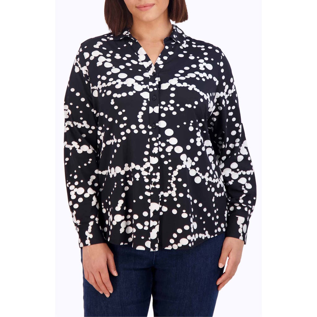 Foxcroft Mary Print Button-up Shirt In Black/white