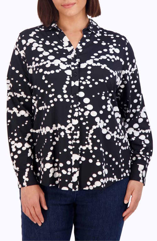 Foxcroft Mary Print Button-Up Shirt Black/White at Nordstrom,