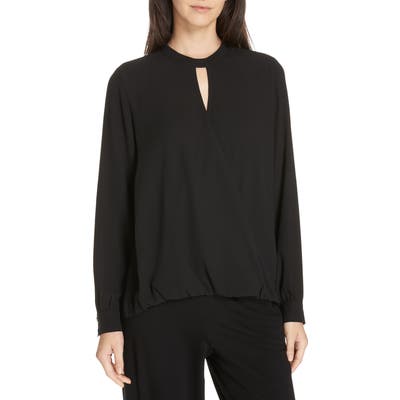 Eileen Fisher Faux Wrap Silk Blouse, Black