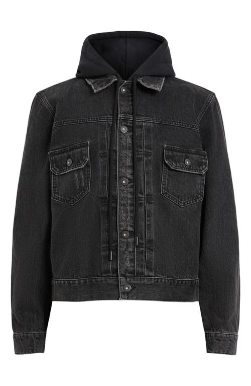 Shop Allsaints Spirit Denim Jacket With Removable Jersey Hood In Black