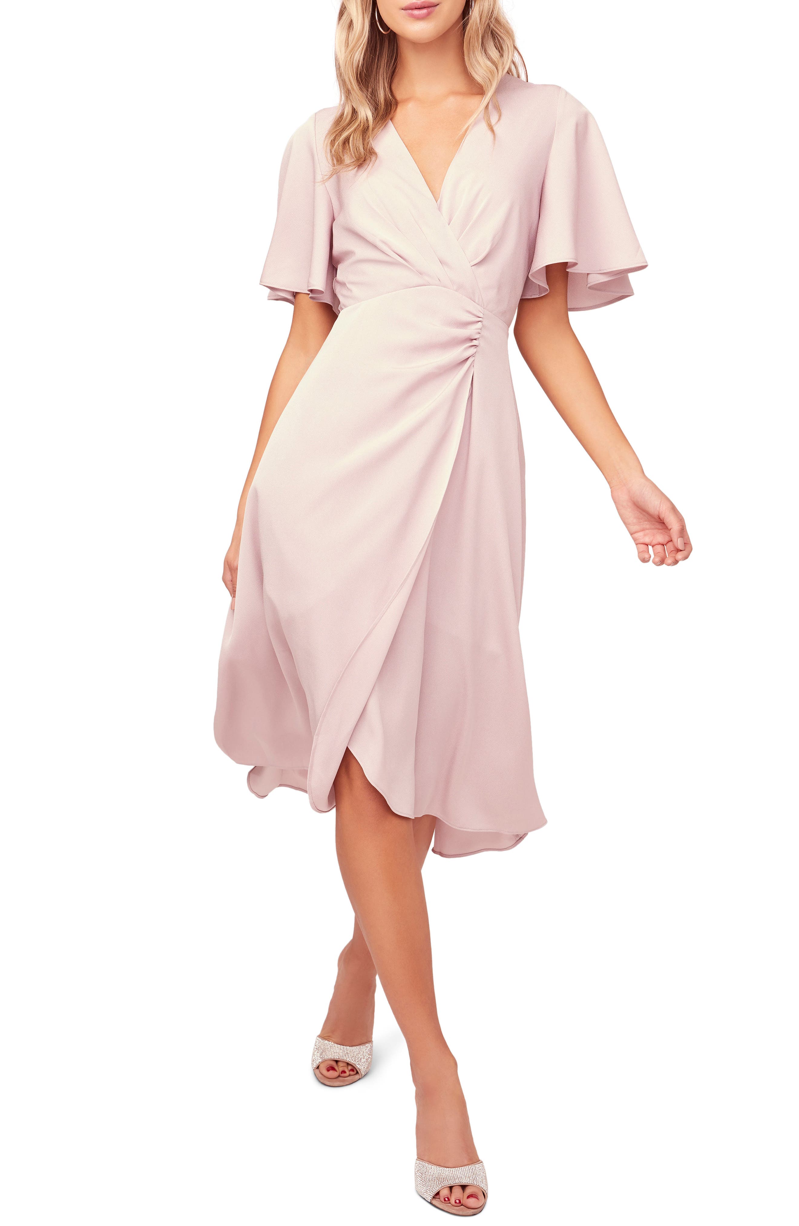 Astr The Label Delaney Faux Wrap Flutter Sleeve Dress, Purple