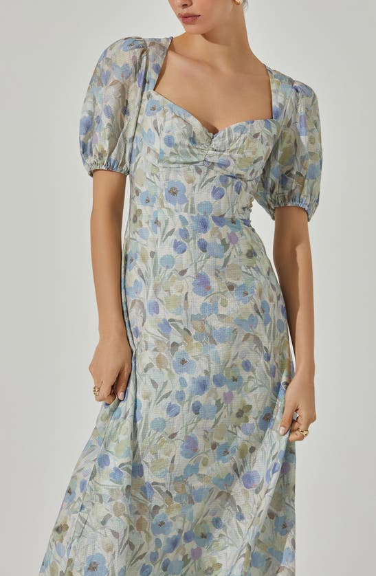 Shop Astr Print Puff Sleeve Maxi Dress In Blue White Floral