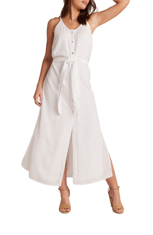 Button Front Cotton Blend Sundress in White