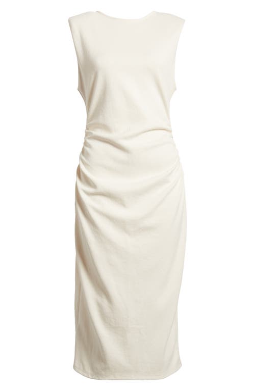 Shop Mango Paddy Cap Sleeve Gathered Midi Dress In Light Beige