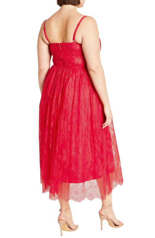 City Chic Serena Lace & Tulle Fit & Flare Midi Dress In Lipstick Pink