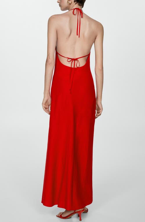 Shop Mango Halter Linen Blend Maxi Dress In Red