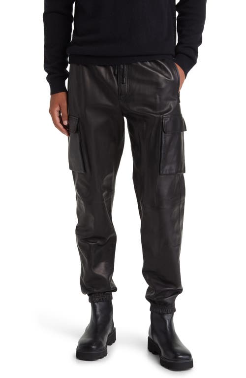 Leather Cargo Joggers in Noir