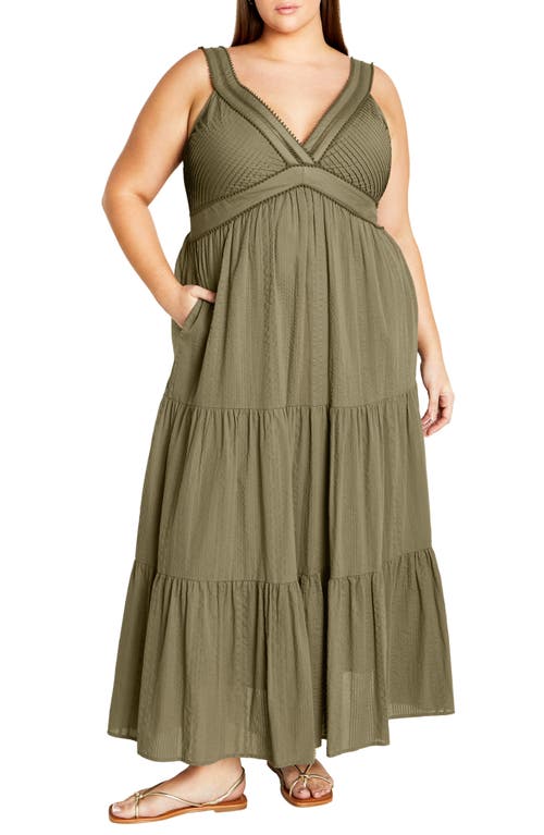 City Chic Bella Tiered Cotton Maxi Sundress In Olive