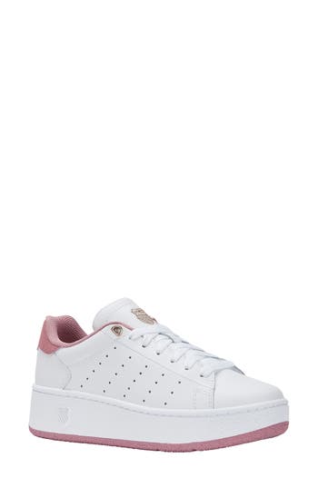 Shop K-swiss Classic Pf Platform Sneaker In White/foxglove