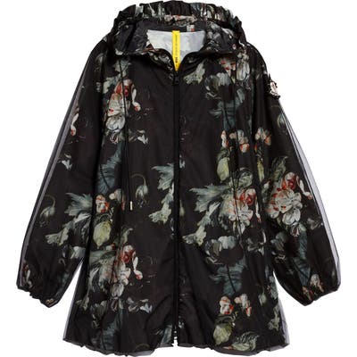 Moncler Genius X 4 Simone Rocha Floral Print Hooded Jacket, Black