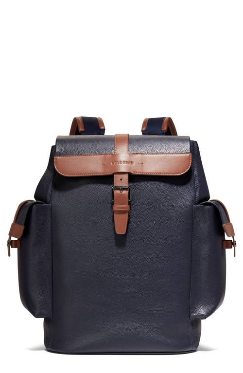 Cole Haan Triboro Leather Backpack In Navy/new British Tan