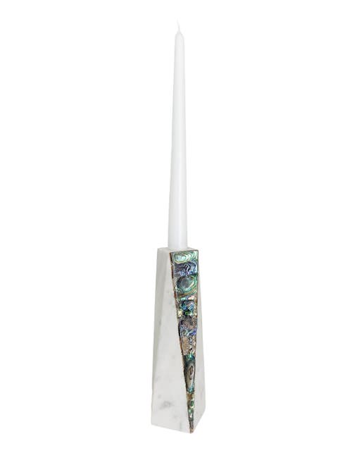 Anaya Rainbow Pearl Marble Candle Holder In White