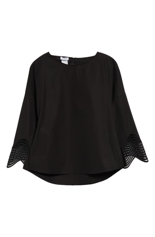 Akris Punto Waved Lace Cuff Long Sleeve Cotton Poplin Top In Black