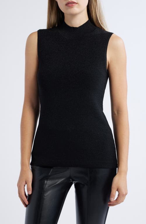 Tahari ASL Metallic Sleeveless Mock Neck Sweater in Black 