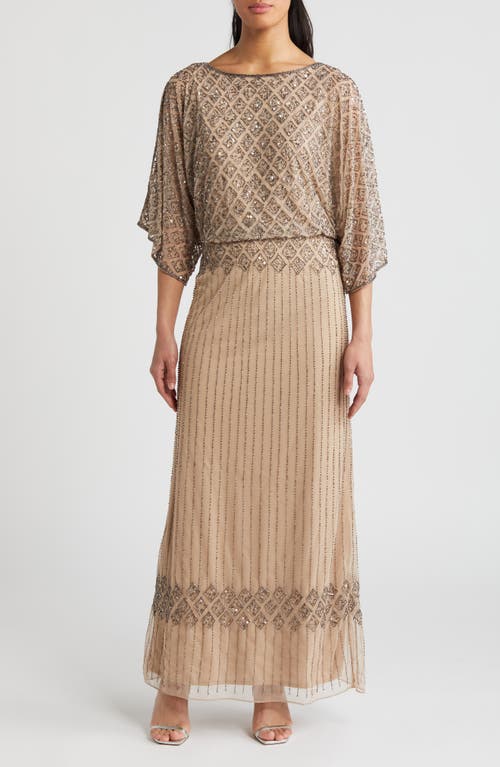 Pisarro Nights Diamond Motif Mesh Blouson Gown Rose at Nordstrom,