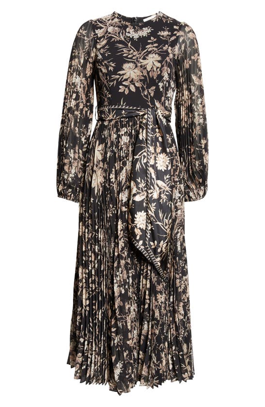 Shop Zimmermann Sunray Long Sleeve Pleated Midi Dress In Black Mockingbird