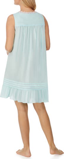 Eileen West - Sleeveless Cotton Lawn Short Nightgown in Blue Print