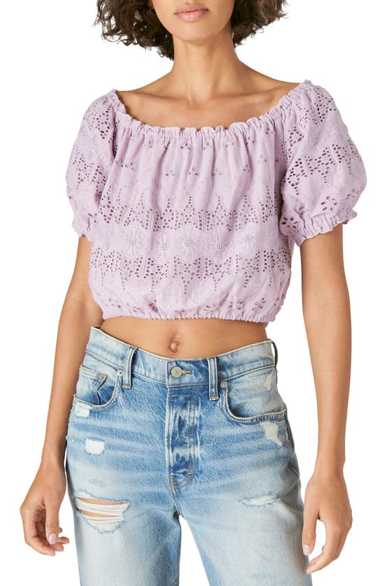 LUCKY BRAND OFF THE SHOULDER LACE CROP TOP