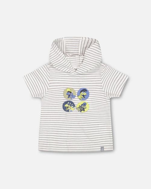 Deux Par Deux Baby Boy's Hooded T-Shirt White And Grey Stripe at Nordstrom