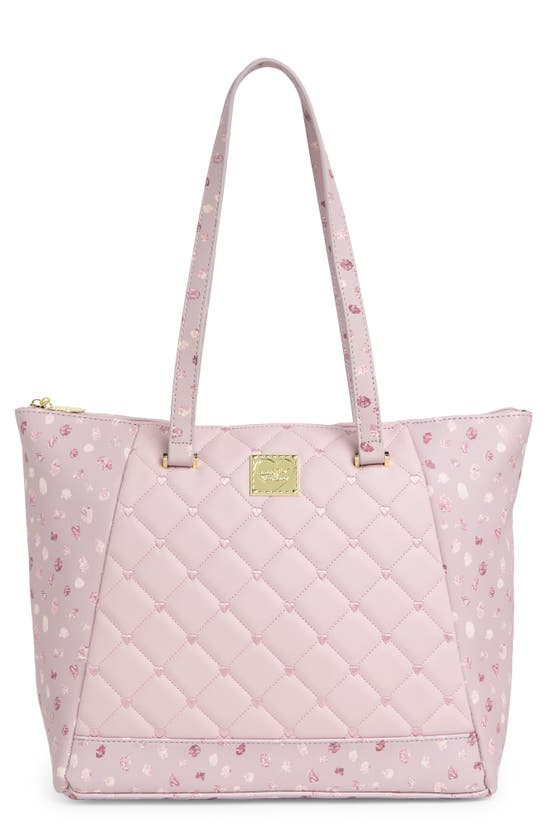 Luv Betsey By Betsey Johnson Heart Quilted Tote In Rosey Tonal Quilt/ Dot Combo
