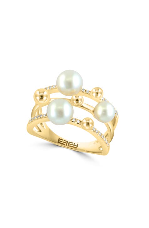 14K Gold Diamond & Freshwater Pearl Ring - 0.08ct.