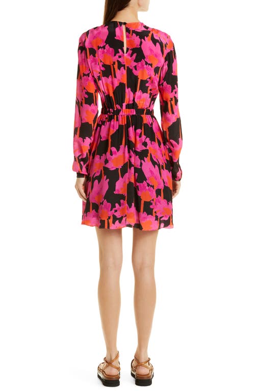 Shop Jason Wu Floral Long Sleeve Twist Front Minidress In Black/pink Multi