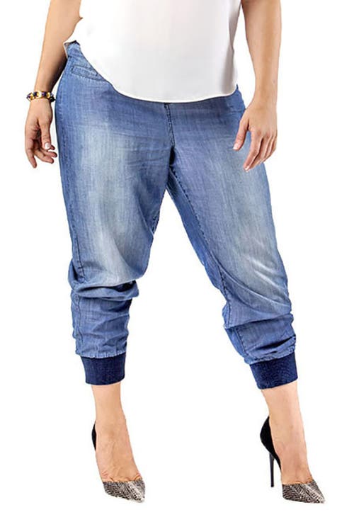 Plus Size Women's Medium Wash Denim Jogger Pants