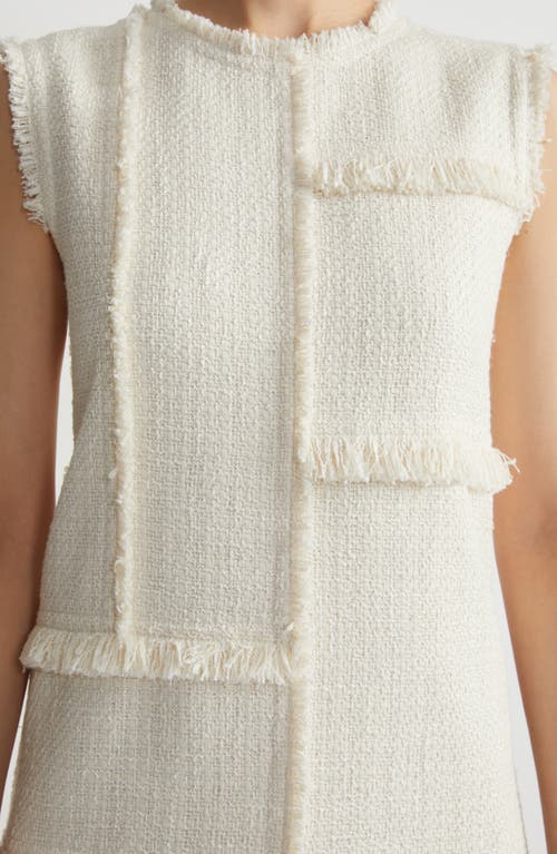 Shop Lafayette 148 New York Hand Fringed Patchwork Bouclé Tweed Dress In Cloud