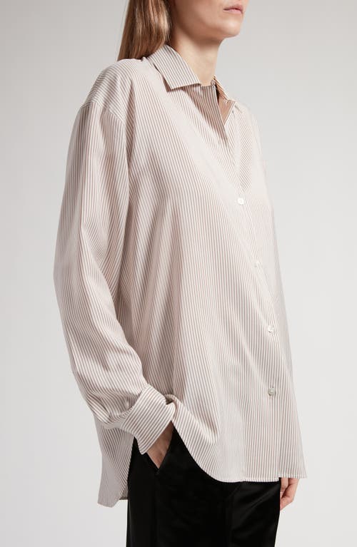 Shop The Row Valene Oversize Stripe Silk Button-up Shirt In Ivory/beige